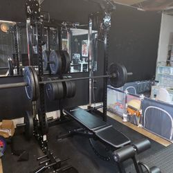 Gym Power Rack W/ Bumper Weights