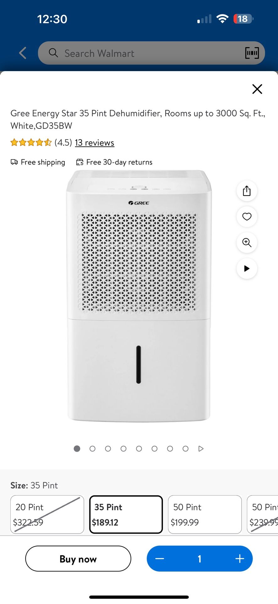 Gree Energy Star 35 Pint Dehumidifier