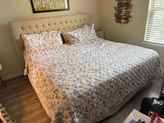 King Upholstered Bed Frame with Tufted Headboard, Mattress and Mattress box