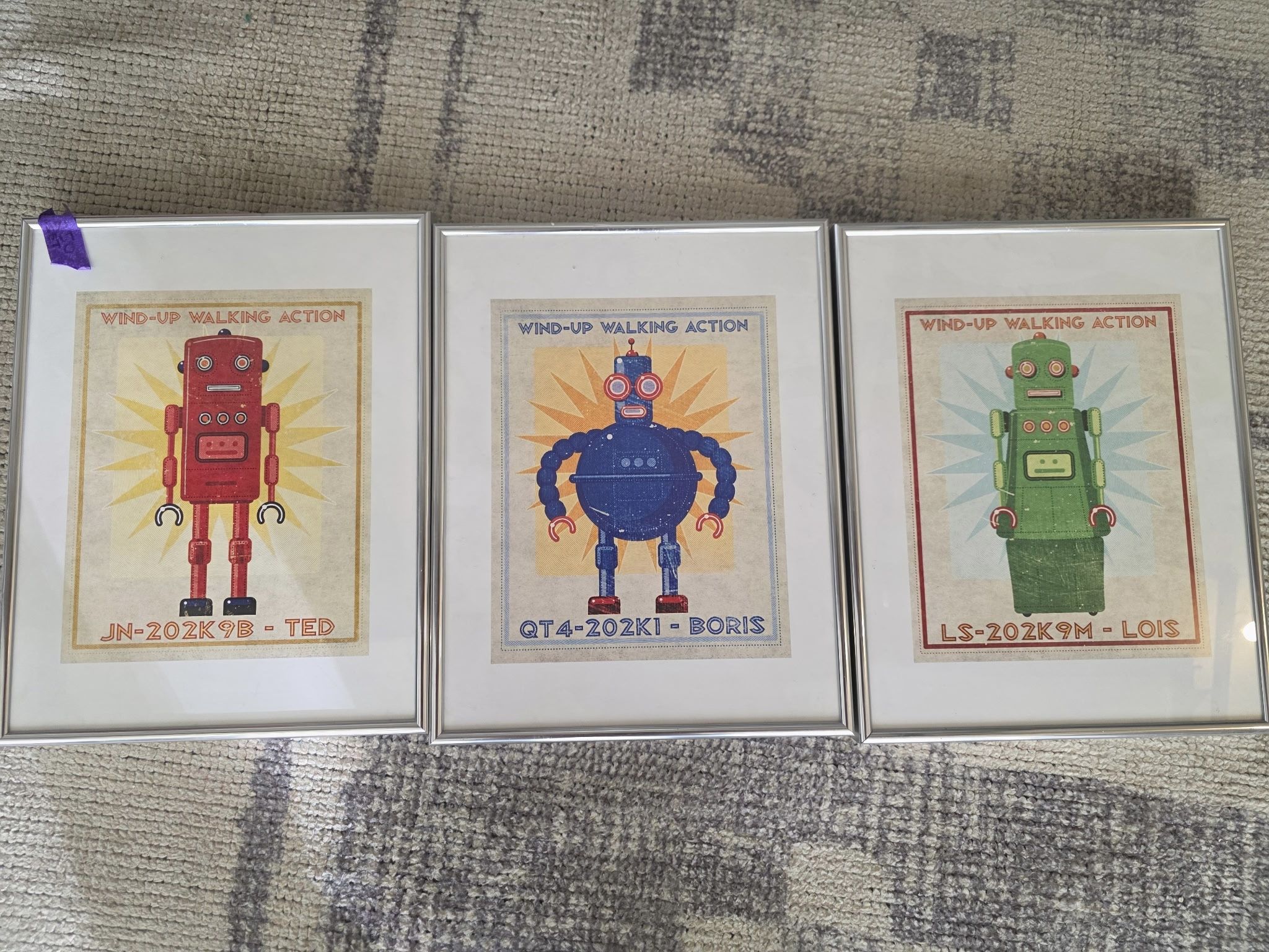 Ted, Boris, Lois Box Art Robot by John W. Golden, 14x19-Inch Framed Set of 3 