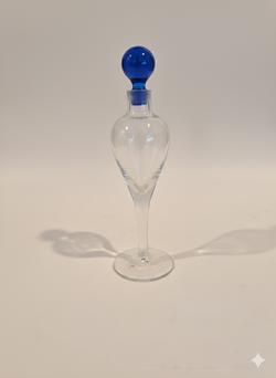 Vintage Hungarian Art Glass Perfume Bottle Cobalt Blue Ball Stopper Teardrop  8”