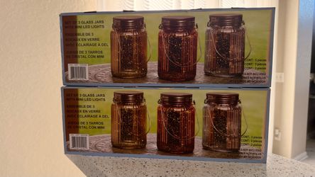 Sets of 3 Glass Jars with Mini LED Lights - New