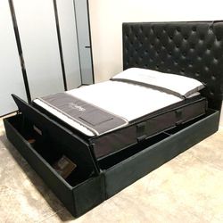 Ashley Black Velvet Storage Queen/King Platform Bed | Home Decor Gift 
