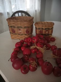 2 Baskets (7" Tall And 5" Tall) Stringed Apples 55" Long