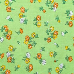 Fa-52 Cotton Bright Green Fabric W/ Orange, Yellow And White Floral 