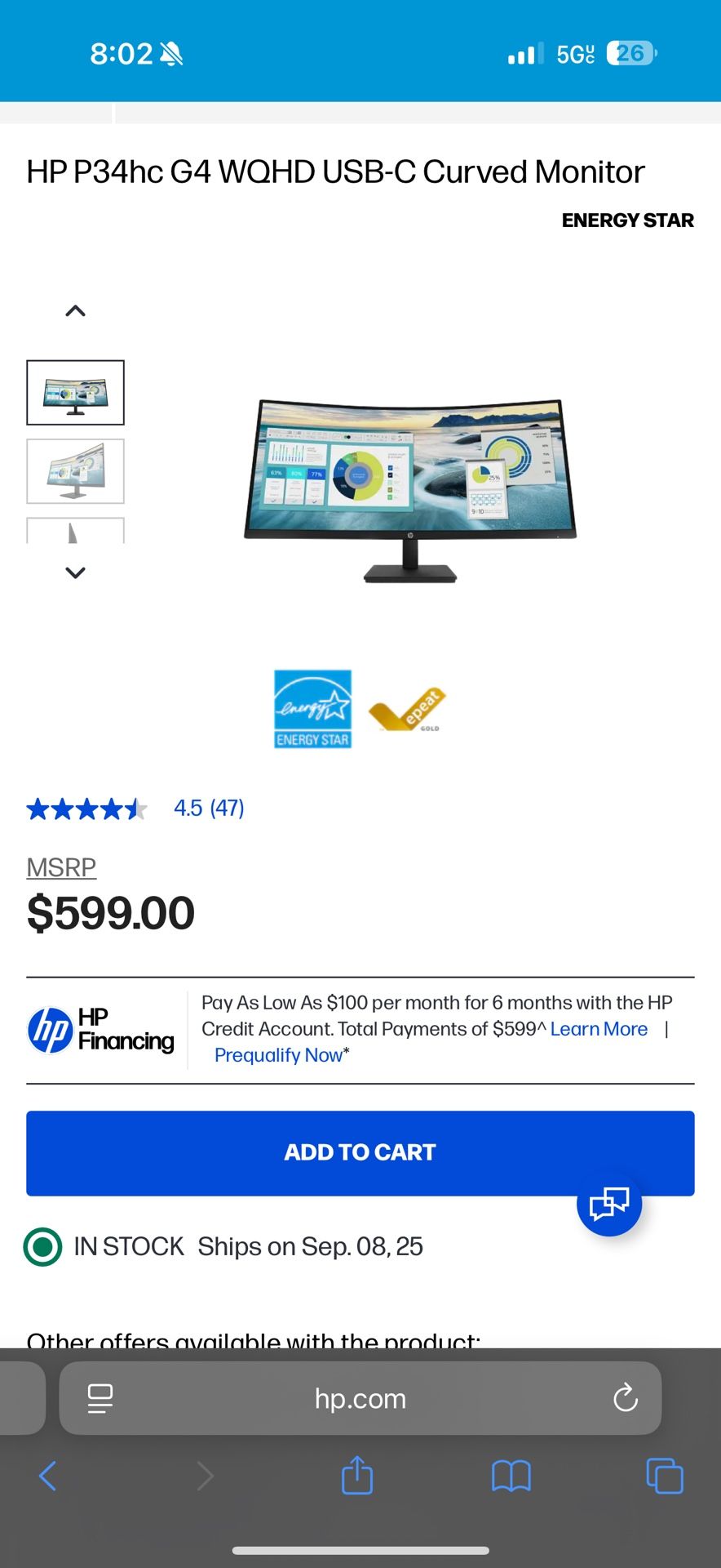 HP P34hc G4 WQHD USB-C Curved Monitor 