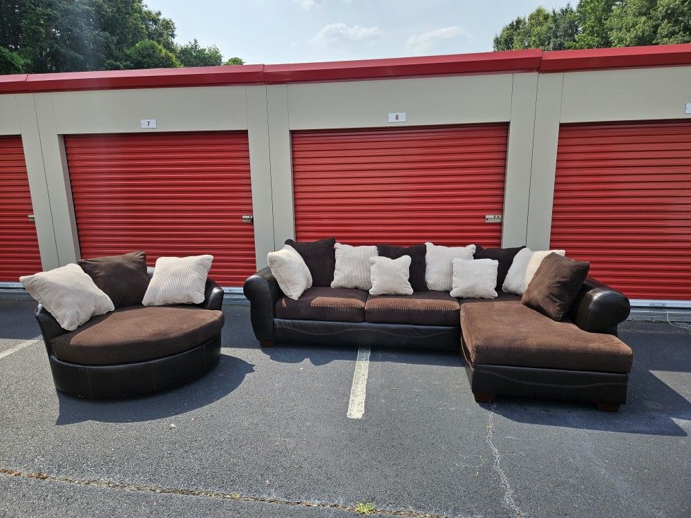 Ashleys Furniture Sectional Sofa With Swivel Chair! FREE DELIVERY!!