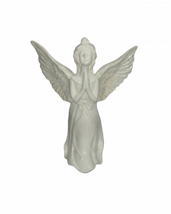 Vintage Glazed Porcelain Praying Angel of Light Tapered Candle Holder- Ganz 1996