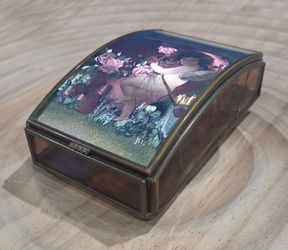 Vintage Brass Music Box - Stained Glass Angels 5"×3"