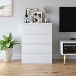 4 Drawer White Dresser, Modern Storage Cabinet for Bedroom, Chest of Drawers Wood Organizer for Living Room