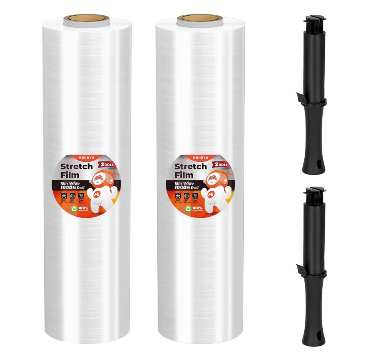 (8888-3) Shrink Wrap, Stretch Wrap with Handles, Stretch Film Roll Industrial Strength, Plastic Wrap for Pallet Wrapping Shipping Moving, 15 Inch x 10