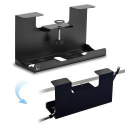 Heavy-Duty Clamp-On Steel Under Desk Cable Management Tray Black 17x9 No Drill