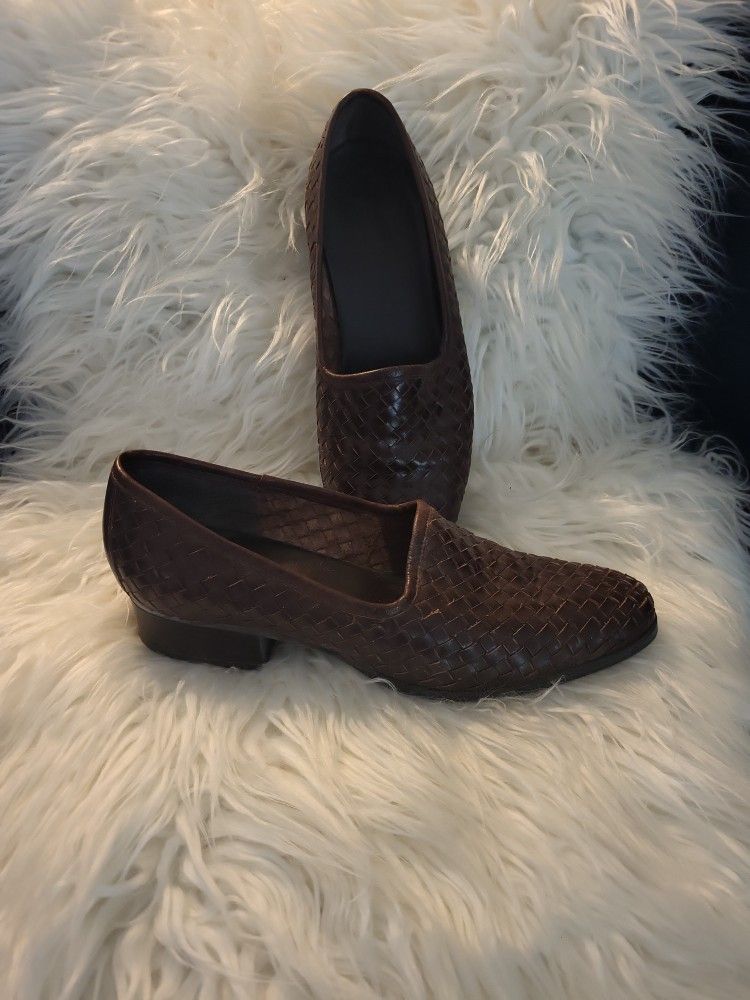 Nicole Leather Woven Flats, Size 8.5