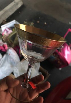 Antique gold rim cup glasses a box full