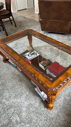 Wood end table with glass top