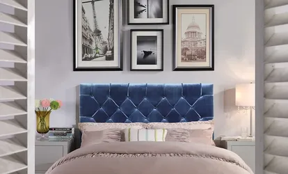 NEW! Iconic Headboard Velvet Upholstered Diamond Button Tufted Modern Transitional Full/, Queen, Navy