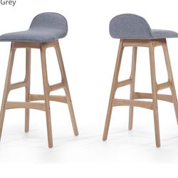 4 Barstools- Light Gray Fabric And Rubber Wood
