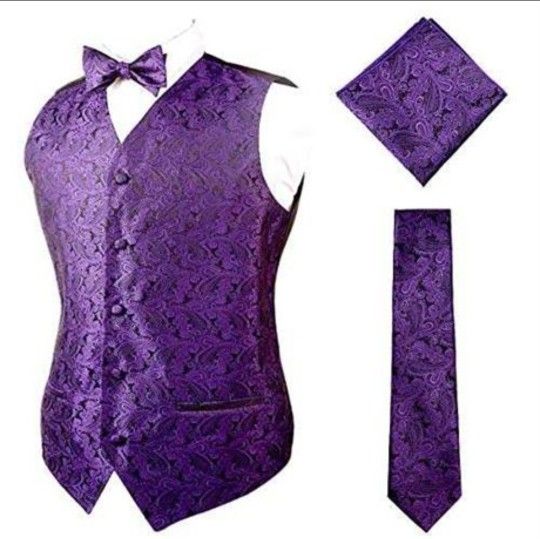 NEW 4pc Paisley Jacquard Waistcoat Suit Vest Set