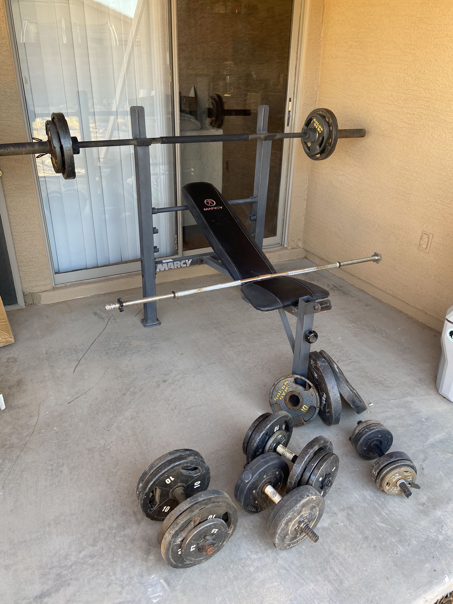 Olympic Bar, Plates, And Marcy Bench