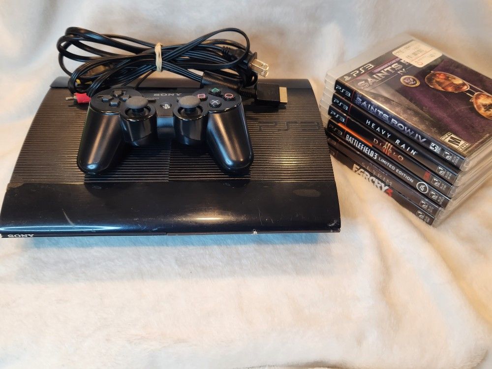 Sony PlayStation 3 PS3 Super Slim CECH-4201B Console Controller 6 Games Bundle