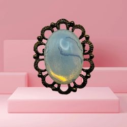 Vintage Glass Brooch Pin Pendant Moon Stone Color Beautiful Filagree Setting