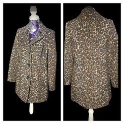 Michael Kors Leopard Print M Wool Peacoat 