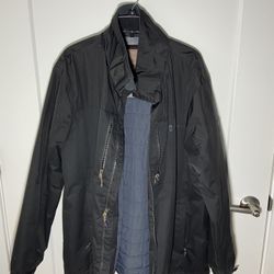 Free Country Men’s Black Lined Zip Jacket Mid-Length Stand-Up Collar Size XL