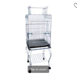 Play Top Silver Parrot Bird Cage With Stand, 20” L x 20”W x 58” H