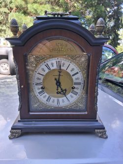 German vintage carriage clock mantle clock solid wood with musical tones