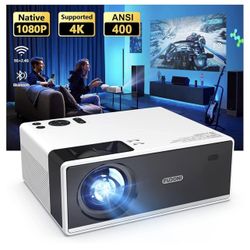Projector with WiFi and Bluetooth, Outdoor Portable 4K Support Projector HD 1080P Max 300" Display Zoom, Movie Video Home Theater Projector Compatible