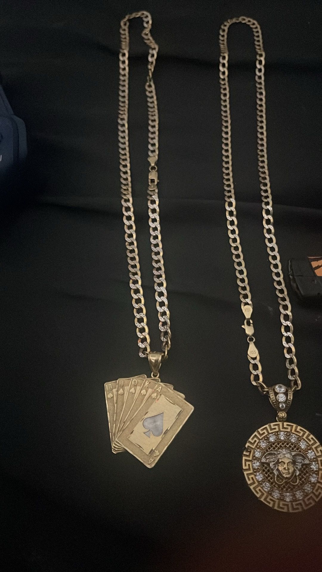 2 Gold Cuban chains with pendants