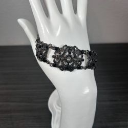 Victorian Gothic Edwardian Revival VCLM Bracelet • Dark Silver Floral • Rare