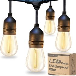 addlon LED Outdoor String Lights 48FT with 2W Dimmable Edison Vintage Shatterproof Bulbs and Commercial Grade Weatherproof Strand 