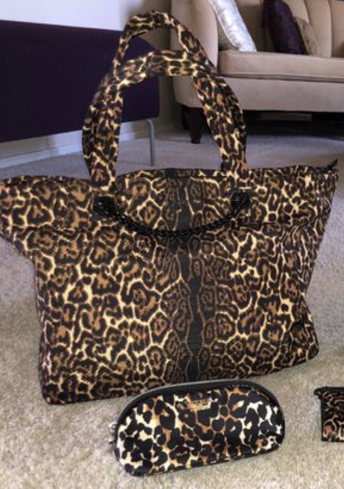 Victoria Secret Large Cheetah Print Tote and smaller bag