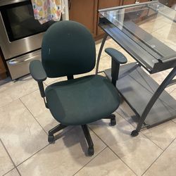 Glass Table And Rolling Chair