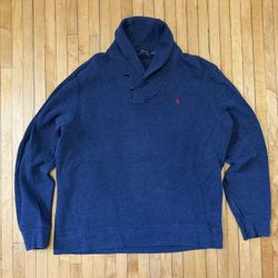 Polo Ralph Lauren Navy Blue Red Pony Men’s Pullover Cowl Neck Sweater Sz. XL