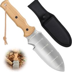 Hori Hori Garden Knife, Multi-Purpose Garden Trowel Tool with EDC Sheath, 7" Stainless Steel Blade, Dual-Scale Measurement, Hanging Hole, Weed Puller 