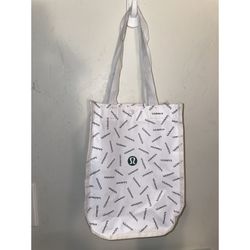 Lululemon Reusable Mini Tote Bag White Grey Logo Print Small Snap Closure