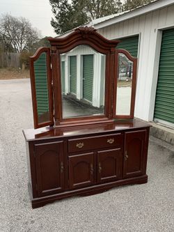 Large Cherry Dresser With Mirror.