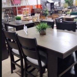 High Top Dining Set With Shelves and 4 Chairs 
