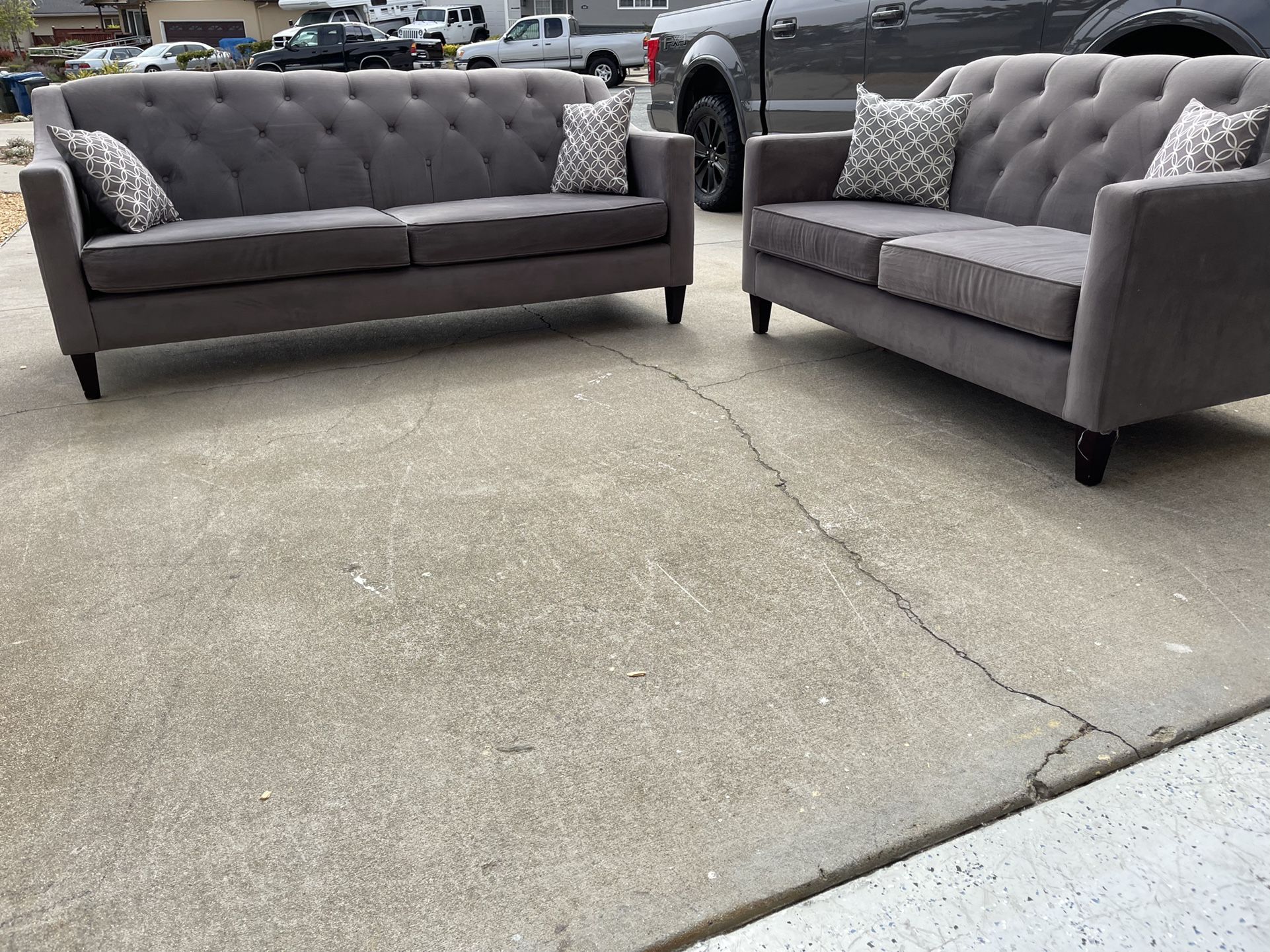Macys Gray Tufted Couch And Loveseat