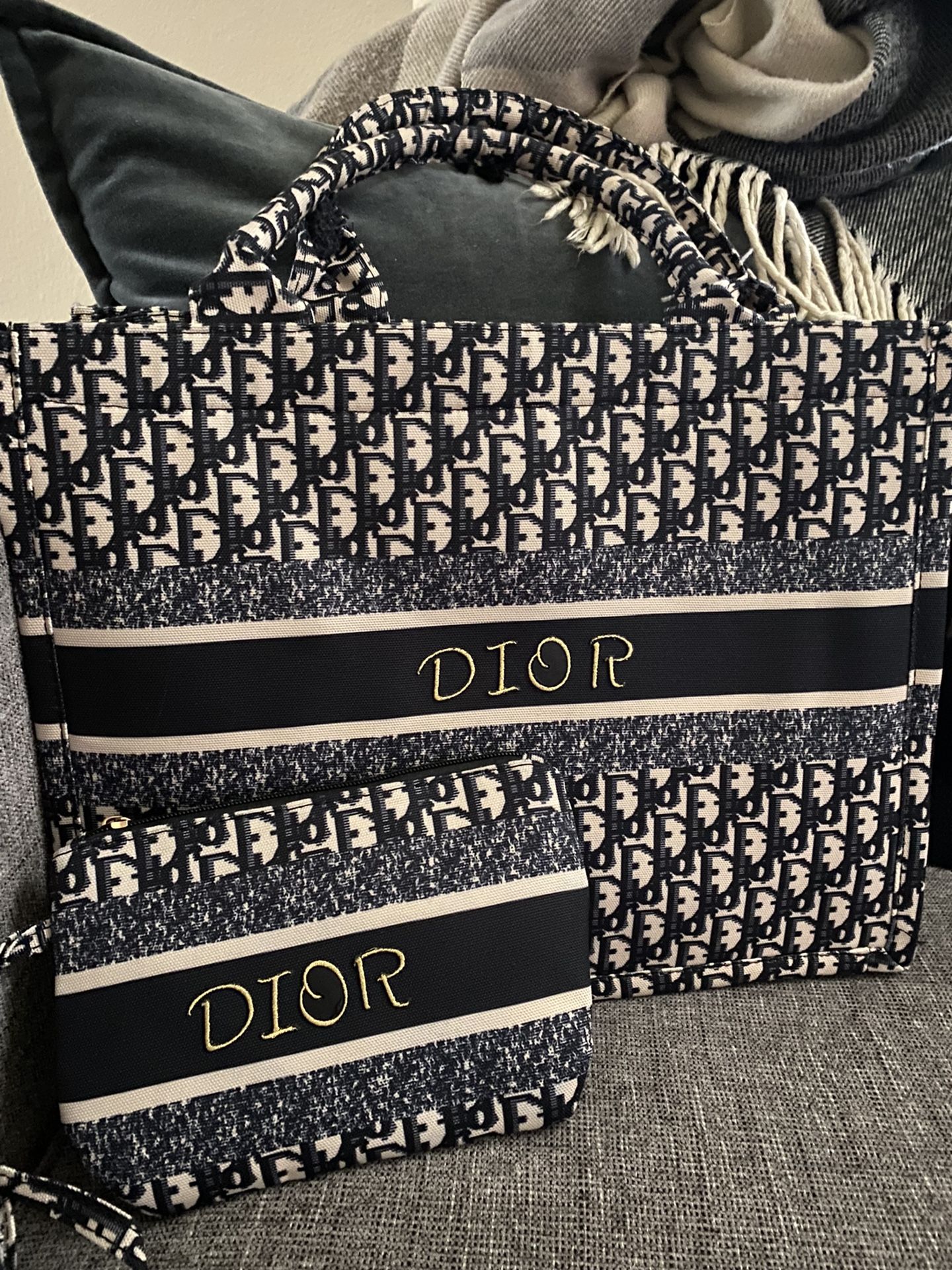 Dior Large Book Tote Navy Blue With Wallet