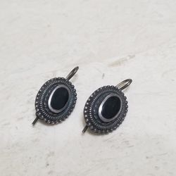 925 Stamped Silver Black Earrings