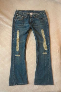 True Religion Low Rise Distressed Flare Jeans