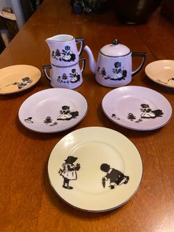 Very Rare Antique Vintage Children’s Tea Set By Noritake - Silhouettes 1940s