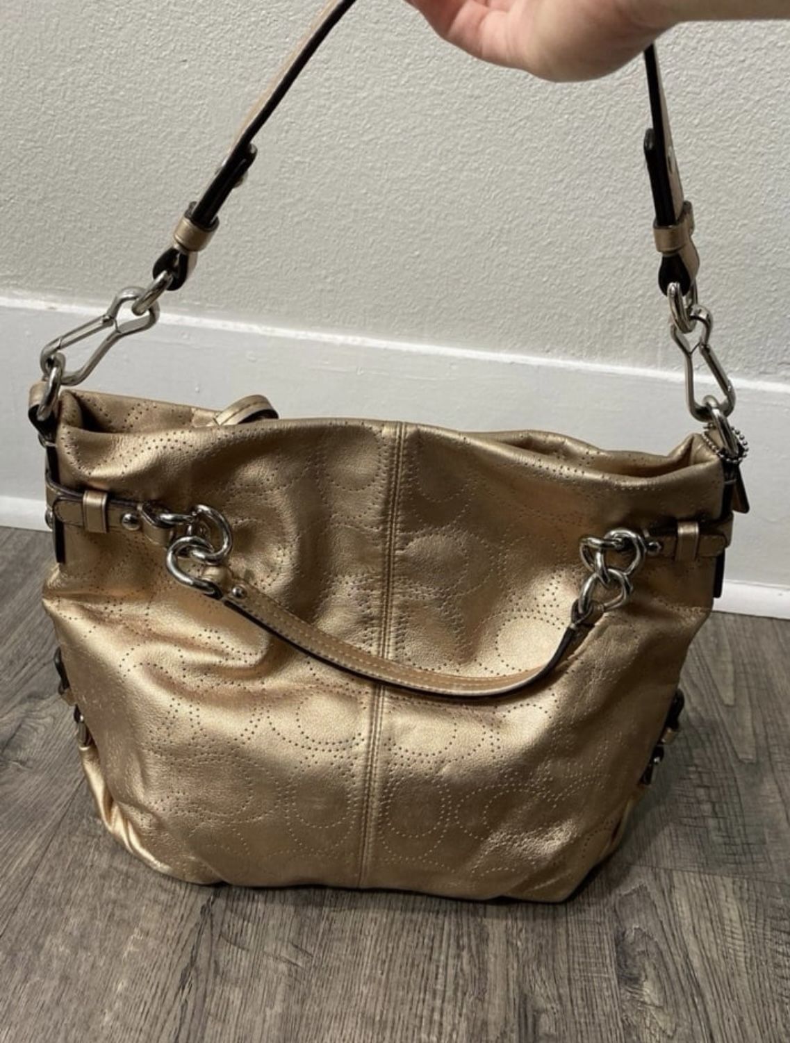 Gold spacious Coach Purse