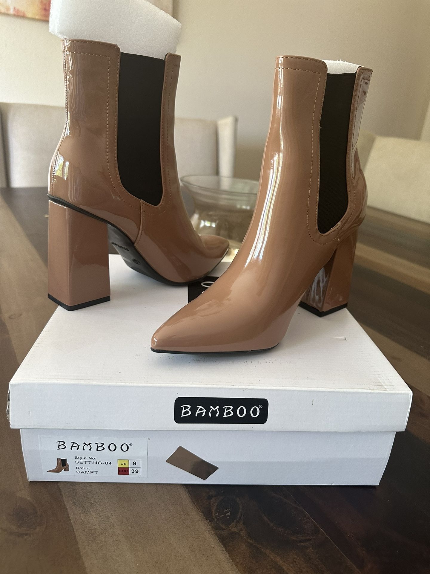 Womens Ankle Boots Pointed Toe Chunky Block High Heels 