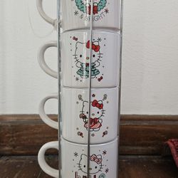 Set of 4 10oz Christmas Hello Kitty Sanrio Ceramic Mugs