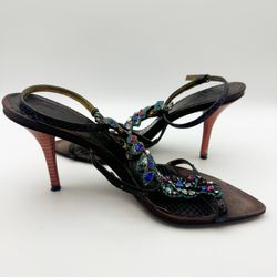 Vintage Rare Vero Cuoio shoes crystal peacock women’s heels size 37 Italy
