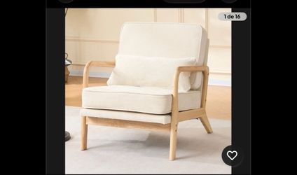 Mid-Century Modern Wood Frame Armchair with Lumbar Pillow COLAMY